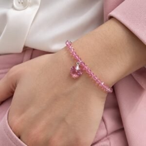 PULSERA de cristal europeo modelo con corazon rosa clarito