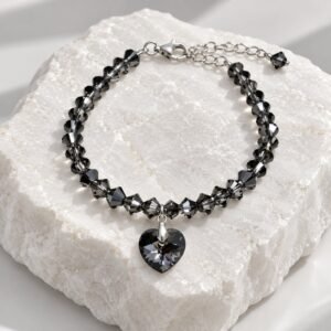 PULSERA de cristal europeo modelo con corazon gris