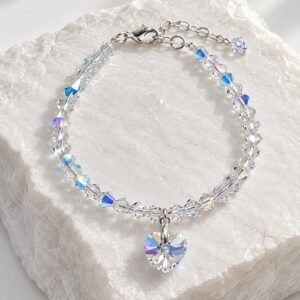 PULSERA de cristal europeo modelo con corazon aurora boreal