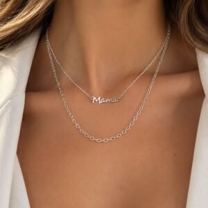 CONJUNTO DE ACERO BLANCO MODELO DOBLE CADENA DISEÑO "MAMÁ"