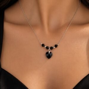 CONJUNTO "Corazón" negro DE PLATA con cristal europeo