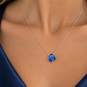 CONJUNTO de plata con cristal europeo GOTA chata facetado tornasolado azul y multicolor