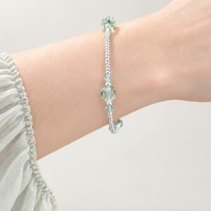 PULSERA DE PLATA CON CRISTAL EUROPEO MODELO ESFERAS VERDE AGUA