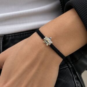 PULSERA ajustable de hilo NEGRO con ESTRELLA de cristal europeo