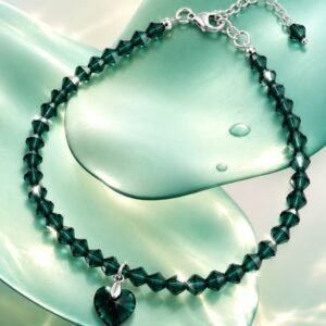 PULSERA DE CRISTAL EUROPEO MODELO CON CORAZON VERDE INGLES