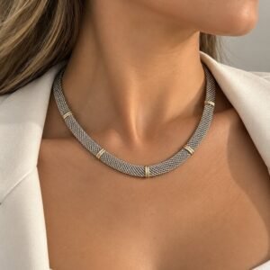 GARGANTILLA DE PLATA CON ORO DOUBLE MODELO PANAL CHATO