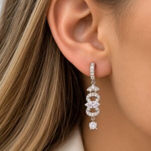 AROS DE PLATA RODINADA DISEÑO COLGANTES CON PIEDRAS