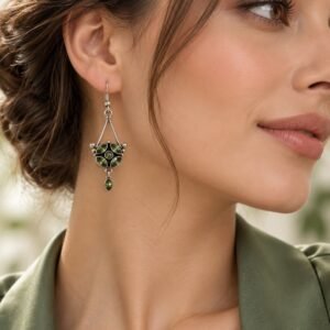 AROS DE PLATA LINEA HINDU CON PIEDRAS COLOR VERDE
