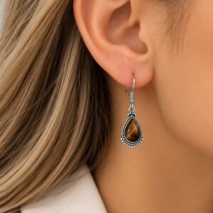 AROS DE PLATA LINEA HINDU CON PIEDRA NATURAL OJO DE TIGRE