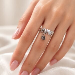 ANILLO DE PLATA RODINADA MODELO MAMÁ CON NENA N14