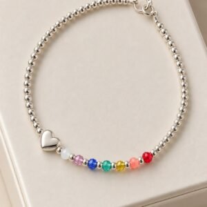 PULSERA DE PLATA MODELO "7 CHACRAS" CON CORAZÓN
